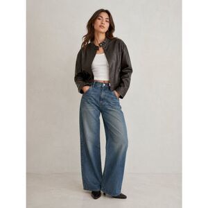 NA-KD Brown Faux Leather Moto Jacket Size 32